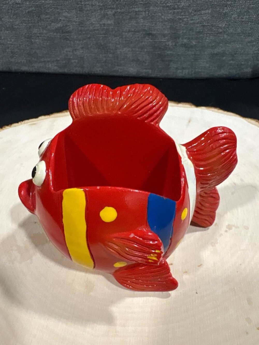 Ceramic Fish-Shaped Planter/Decorative Bowl Vibrant Red & Yellow Nautical - Picture 4 of 10